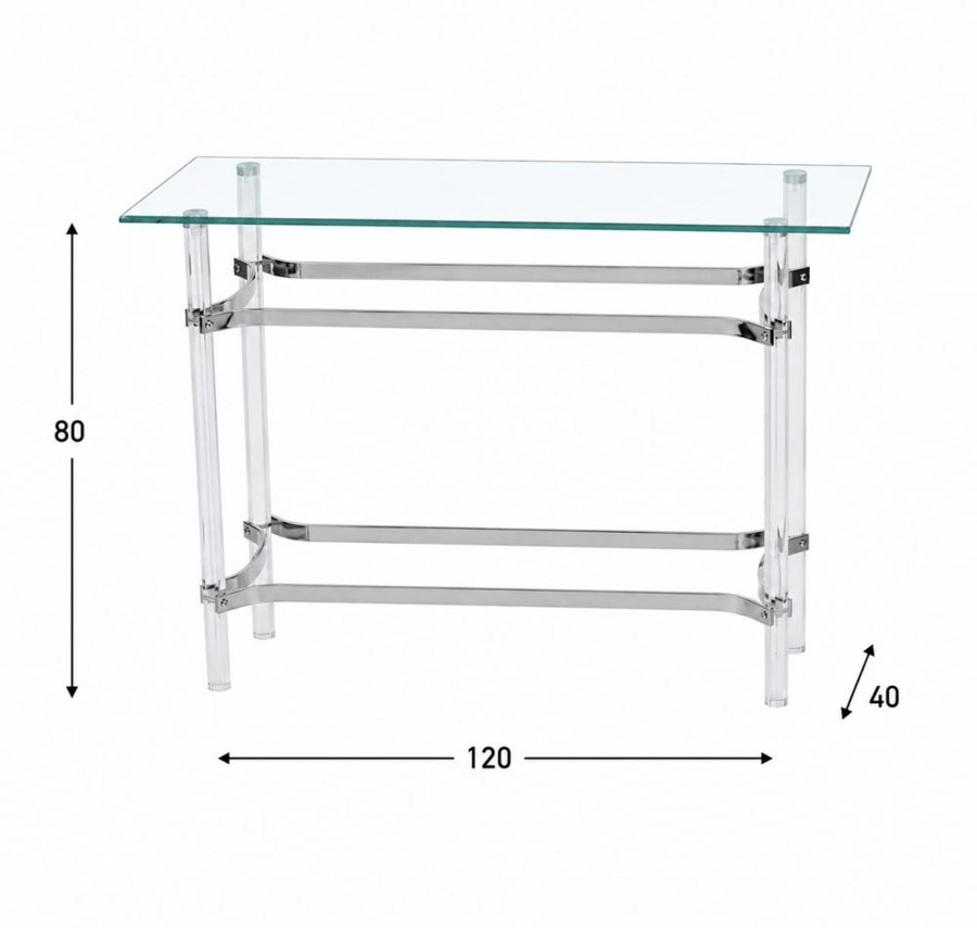 طاولة كونسول مرتب بخامة معدن وزجاج فضي 120 × 40 × 80 سم