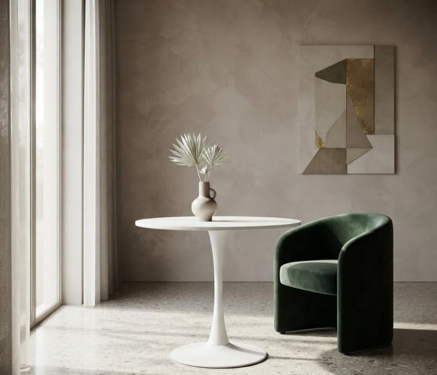 طاولة طعام أنيق بخامة معدن أبيض 70 × 70 × 73 سم