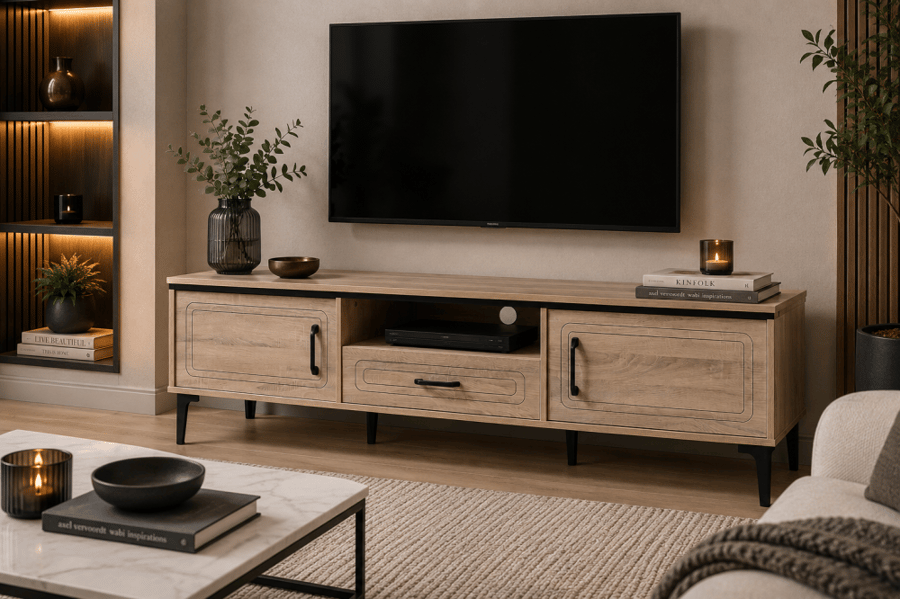 طاولة تلفزيون متناسق بخامة خشب MDF ومعدن خشبي 180 × 40 × 46 سم