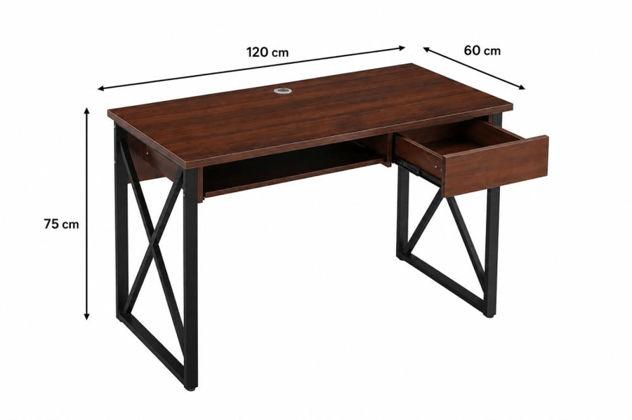 مكتب متناسق بخامة خشب MDF ومعدن بني وخشبي 120 × 60 × 75 سم
