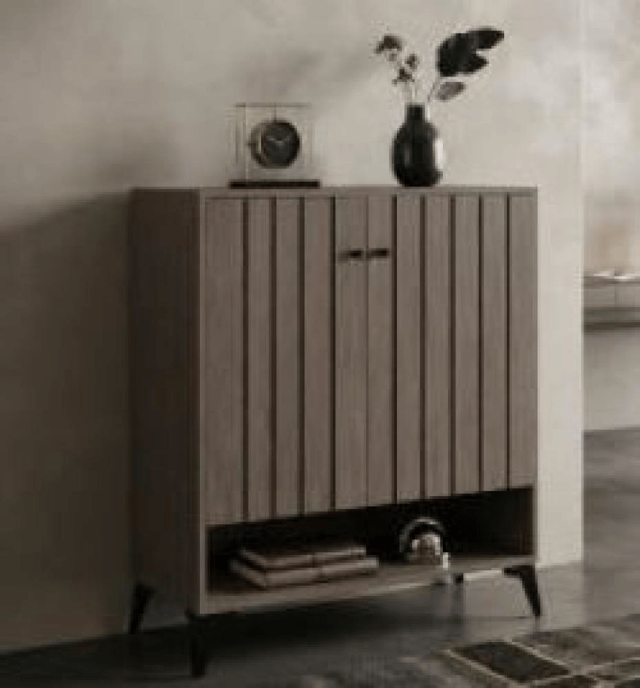 دولاب مودرن بخامة خشب MDF ومعدن رمادي 80 × 35 × 95 سم