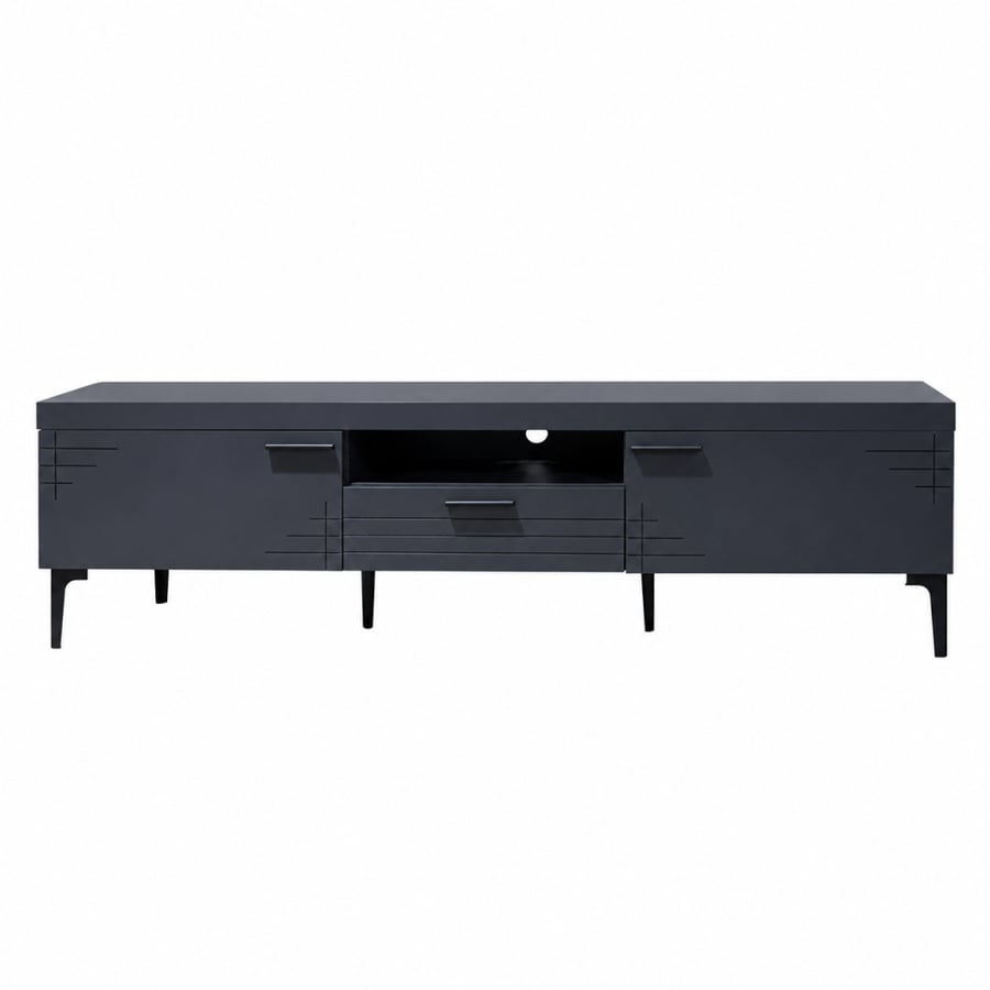 طاولات تلفزيون كبيرة بخامة خشب MDF ومعدن رمادي 180 × 40 × 46 سم