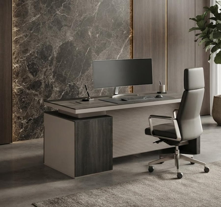 مكتب انسيابي بخامة خشب MDF بيج 140 × 70 × 75 سم