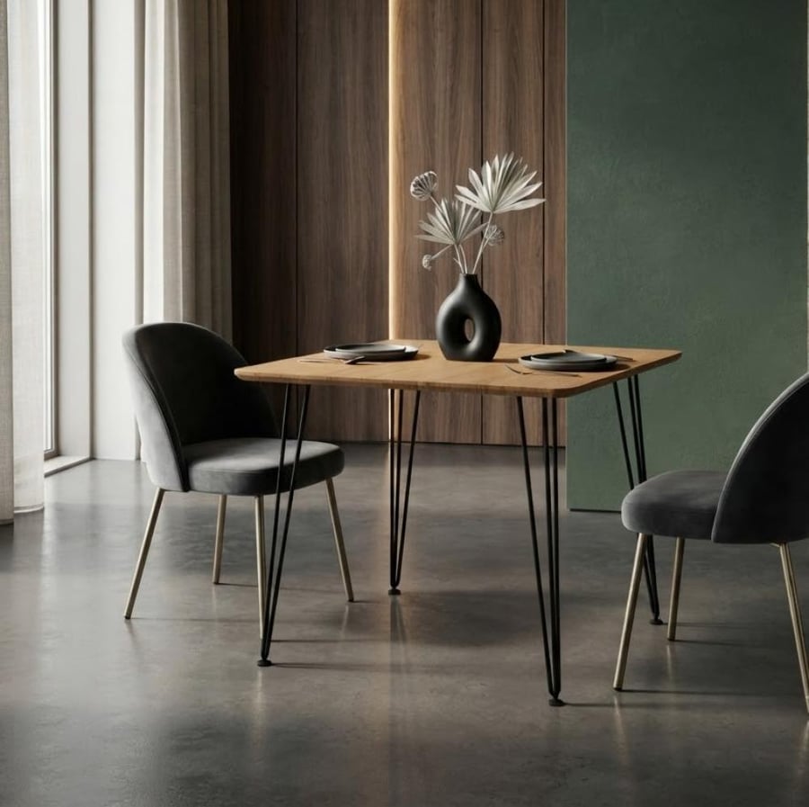 طاولة طعام مرتب بخامة خشب MDF ومعدن أسود وخشبي 70 × 70 × 75 سم