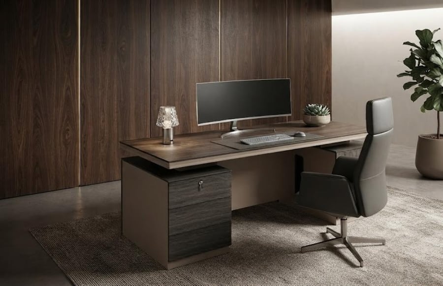 مكتب عملي بخامة خشب MDF رمادي وخشبي 160 × 60 × 75 سم