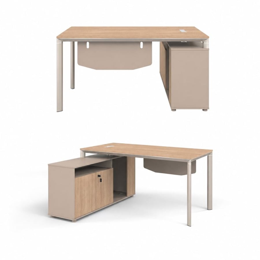 مكتب ديكوري بخامة خشب MDF ومعدن بيج وخشبي 140 × 70 × 75 سم