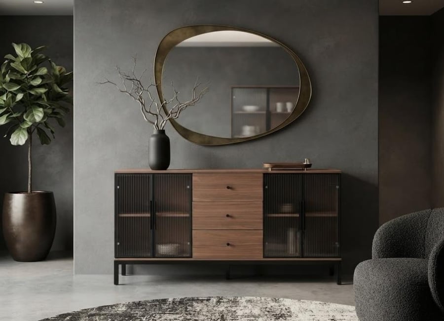 دولاب عملي بخامة خشب MDF ومعدن وزجاج أسود وخشبي 160 × 40 × 80 سم