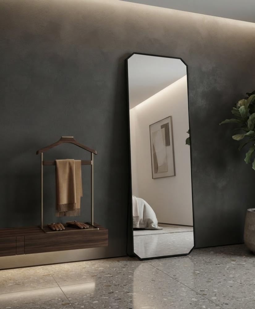 مرايا مودرن بخامة معدن وزجاج وألمنيوم أسود 50 × 170 سم