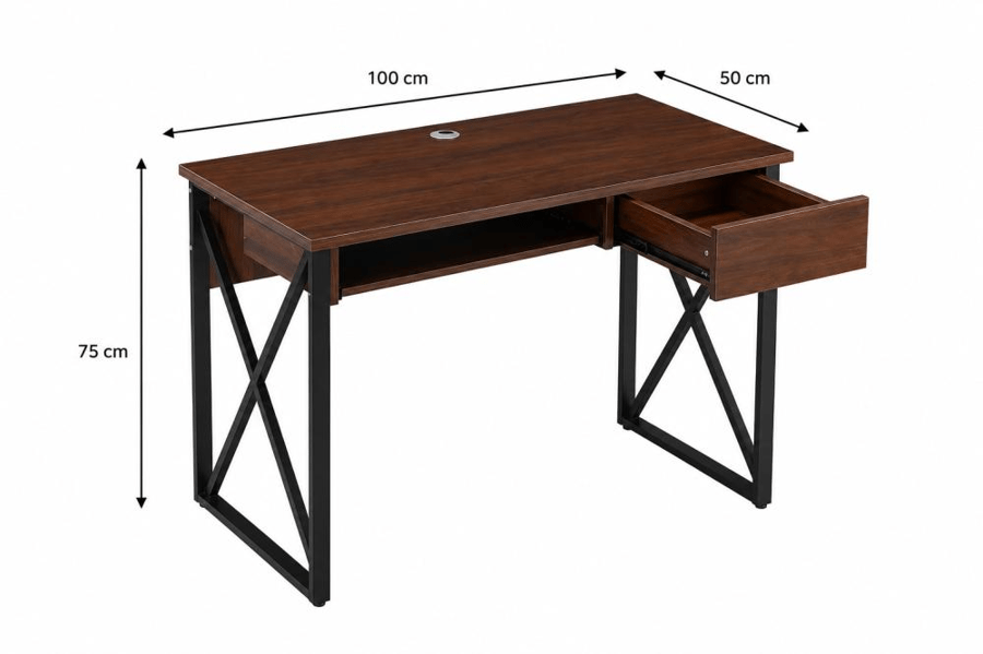 مكتب مرتب بخامة خشب MDF ومعدن بني وخشبي 100 × 50 × 75 سم
