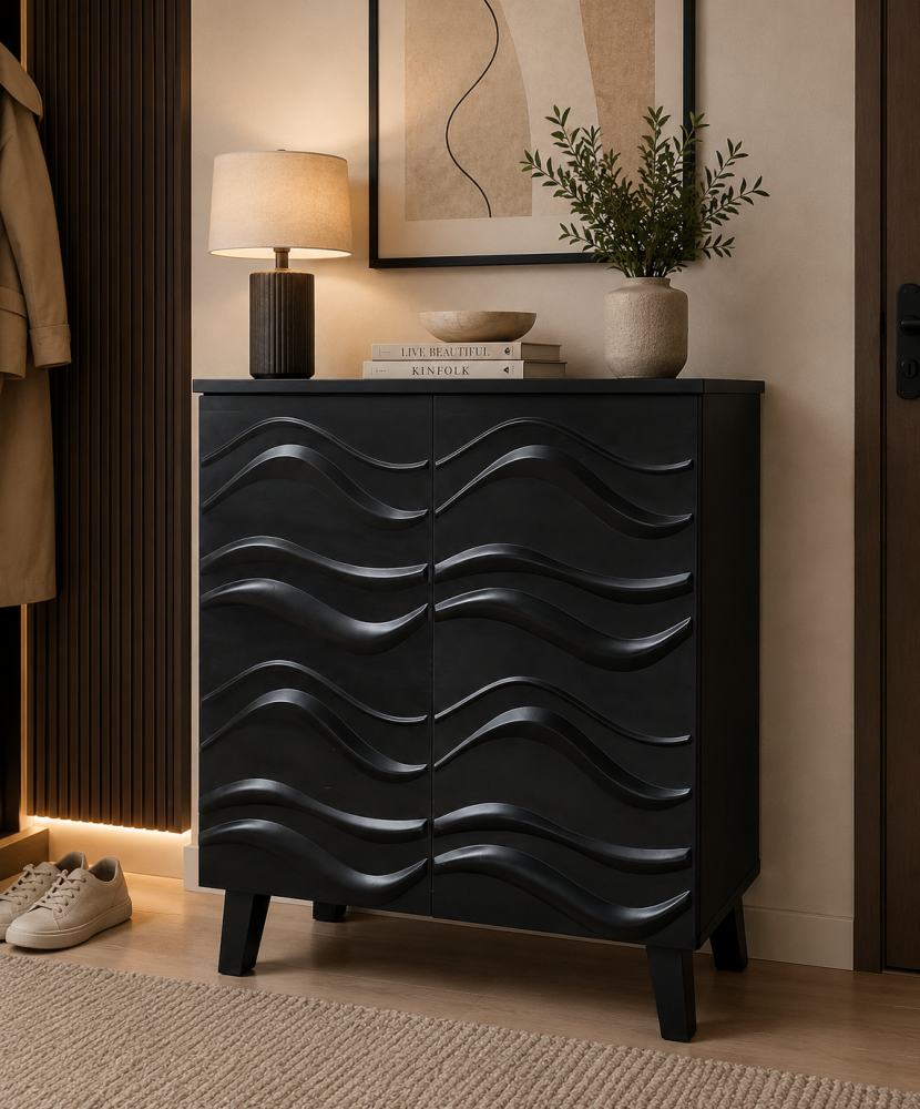 دولاب هادئ بخامة خشب MDF أسود 76 × 34 × 95 سم