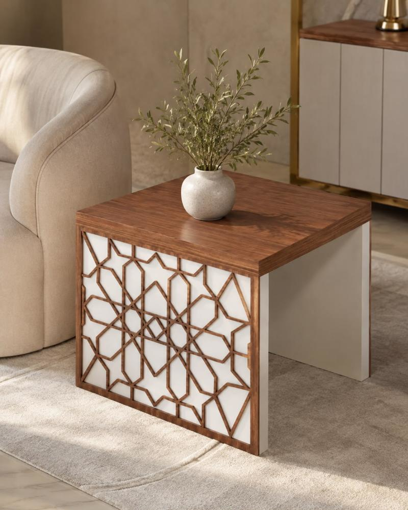 طاولة ضيافة هادئ بخامة خشب MDF أوف وايت وخشبي 60 × 60 × 45 سم