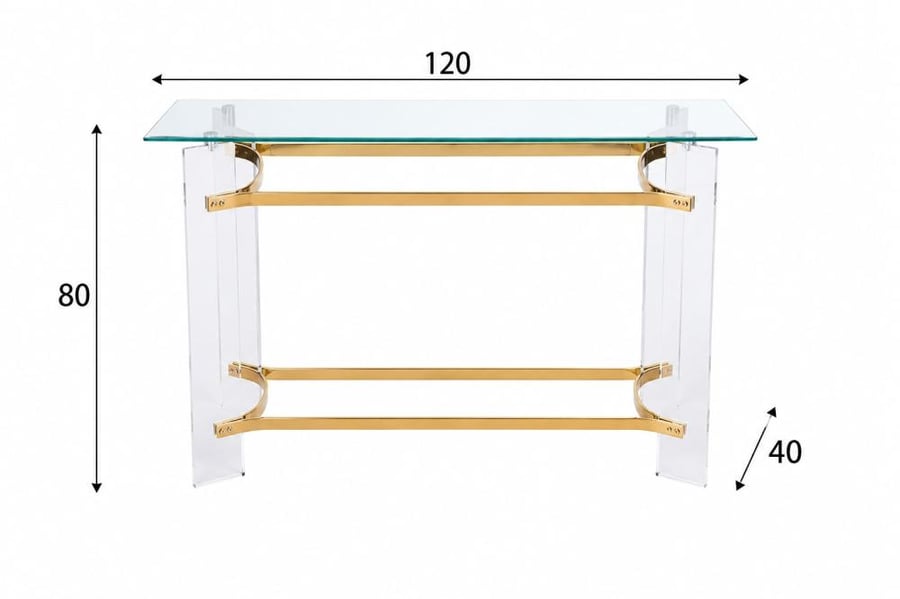 طاولة كونسول عملي بخامة معدن وزجاج ذهبي 120 × 40 × 80 سم