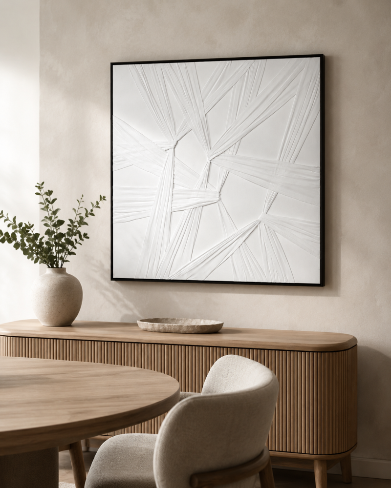 لوحة جدارية هادئ بخامة خشب MDF أسود وأبيض 80 × 80 سم