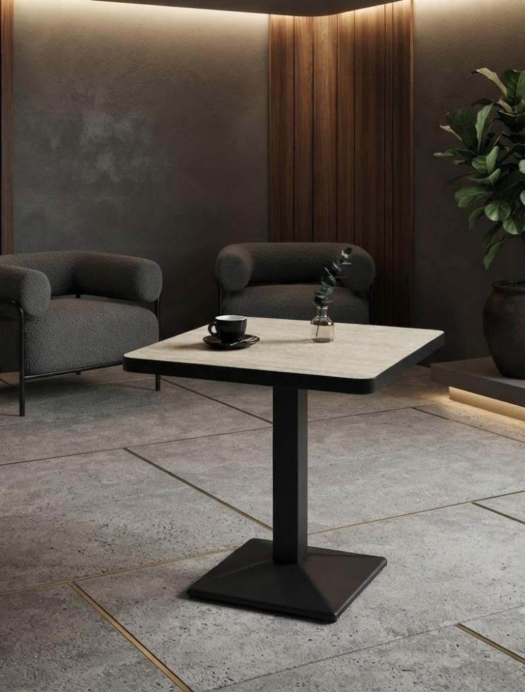 طاولة طعام واسع بخامة خشب ومعدن أسود وبيج 70 × 70 × 75 سم