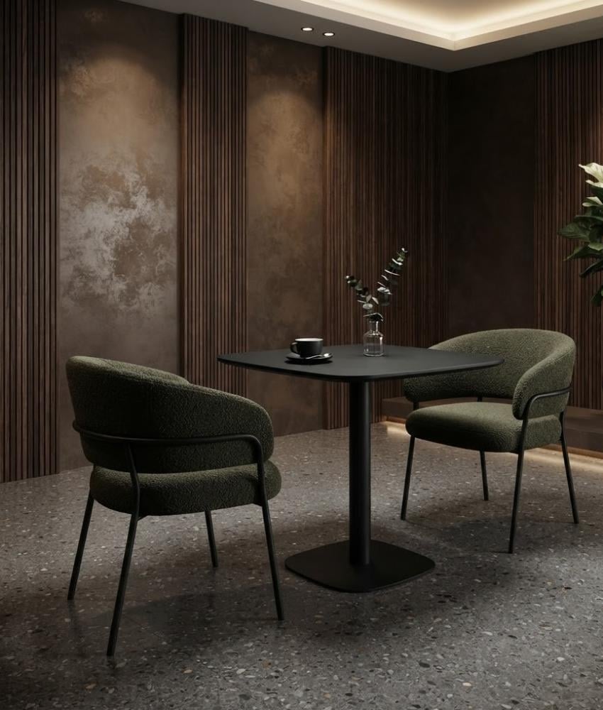 طاولة طعام فاخر بخامة خشب MDF ومعدن أسود وخشبي 80 × 80 × 75 سم