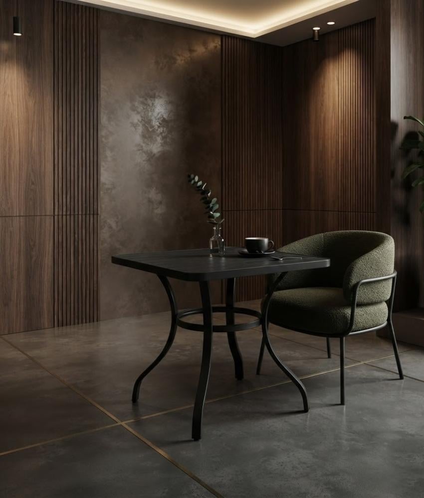 طاولة طعام واسع بخامة خشب MDF ومعدن وألمنيوم أسود 70 × 70 × 75 سم
