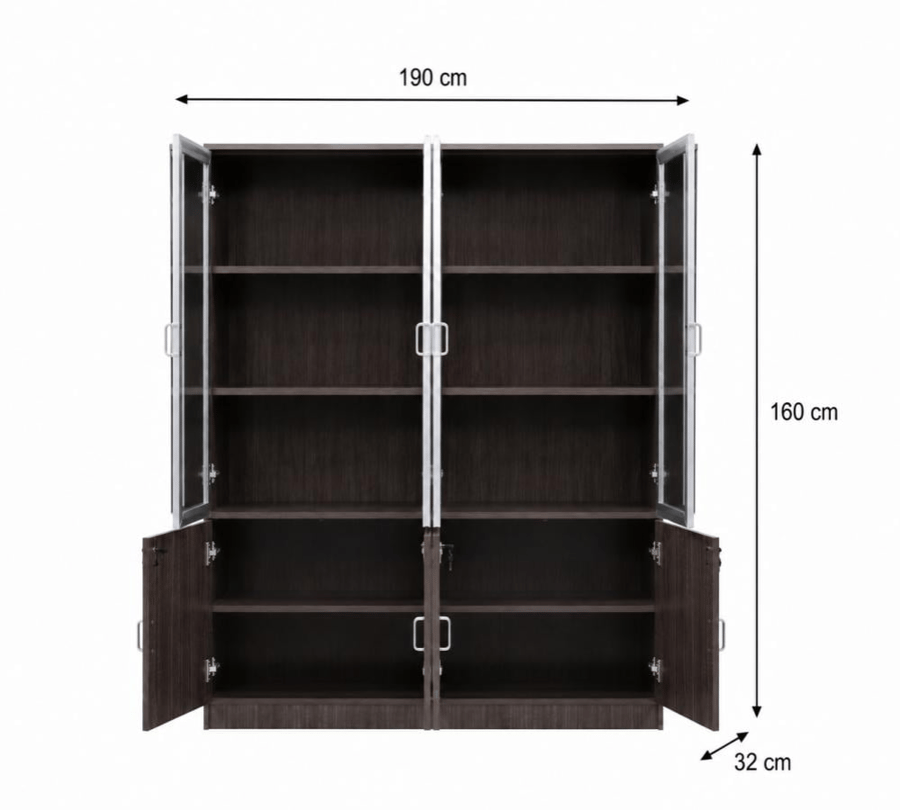دولاب ملفات مريح بخامة خشب MDF وزجاج خشبي 190 × 32 × 160 سم