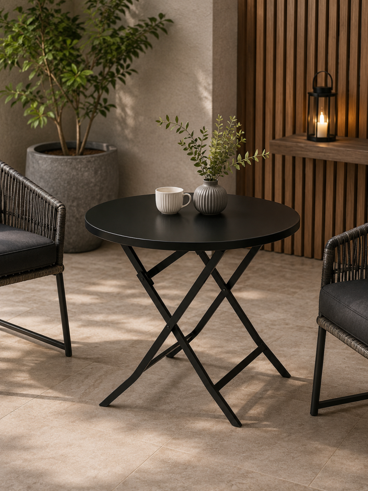 طاولة طعام متين بخامة خشب MDF ومعدن أسود وبني 80 × 80 × 70 سم