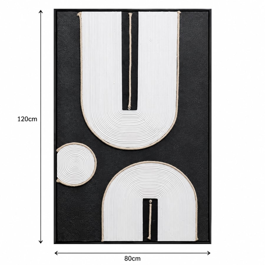 لوحة جدارية مرتب بخامة خشب MDF وحبال أسود وأبيض 80 × 120 سم