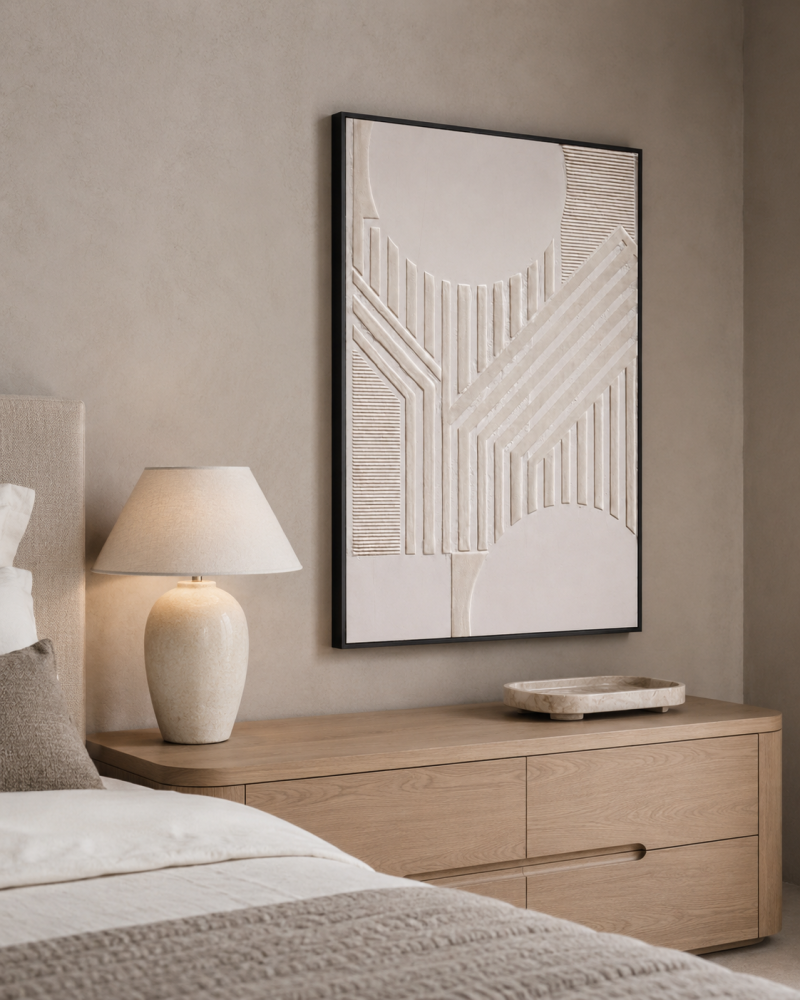 لوحة جدارية راقي بخامة خشب MDF أسود وبيج 80 × 120 سم