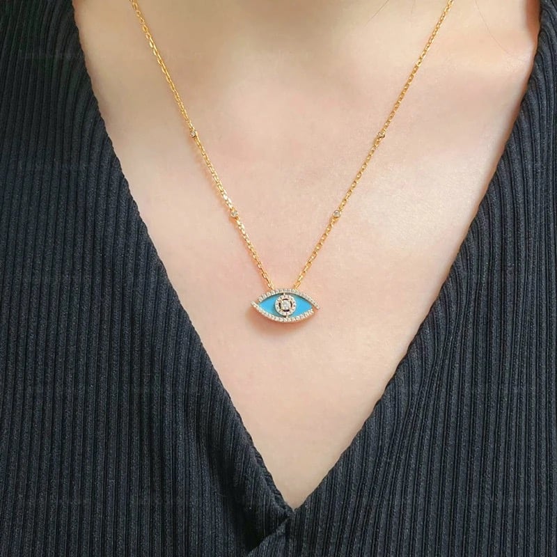 LUCKY EYE MALACHITE Yellow gold Silver 925 Necklace
