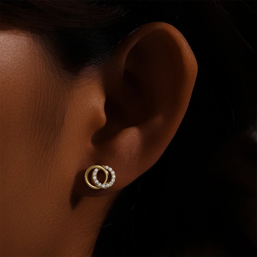 Double Circle Stud gold plated silver 925 Earrings