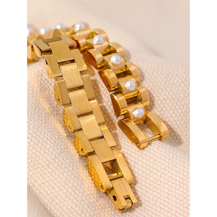 steel 18k gold plated pearly chain bracelet