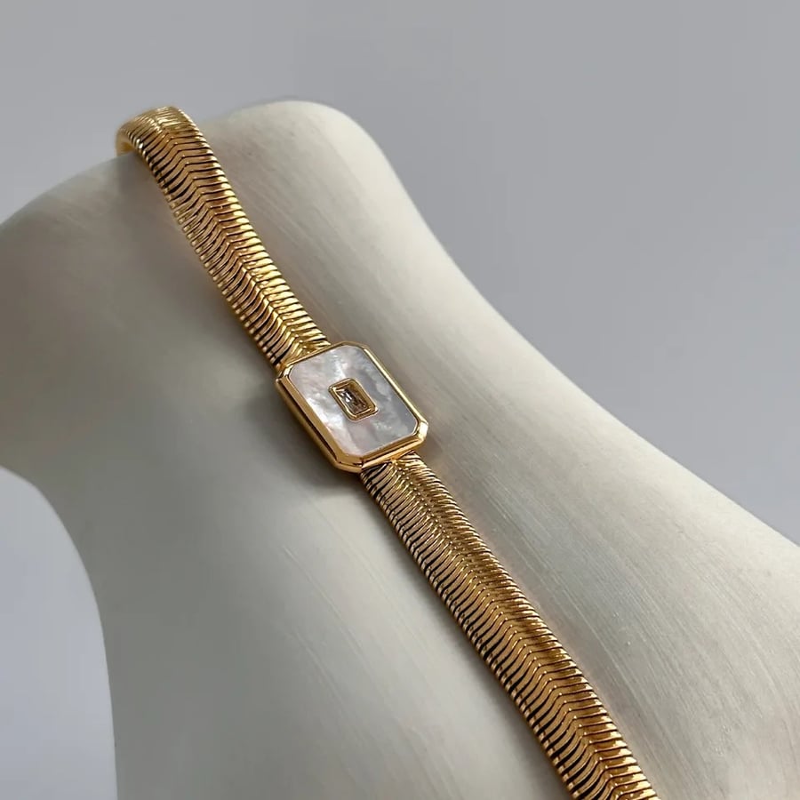 White square stone gold plated steel bracelet