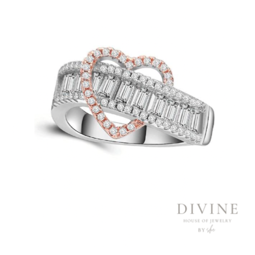 silver 925 ring rose gold heart