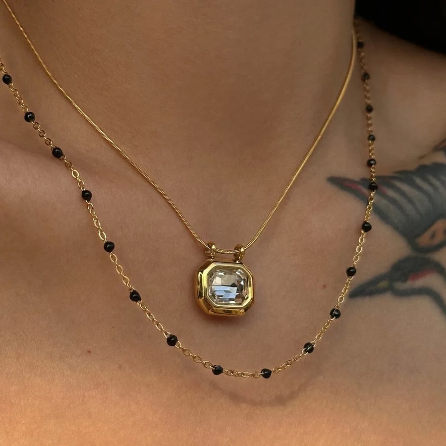 Bling Square gold plated steel necklace