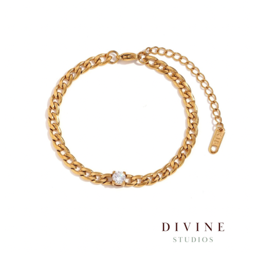 Round stone gold plated steel chain bracelet