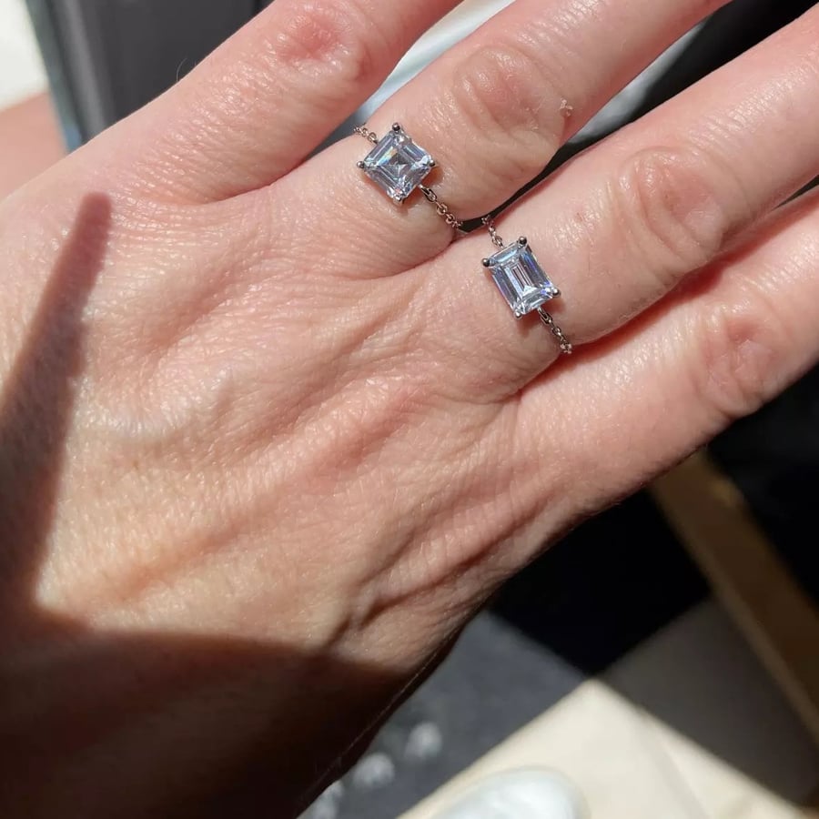 clear square stone resizable silver 925 ring