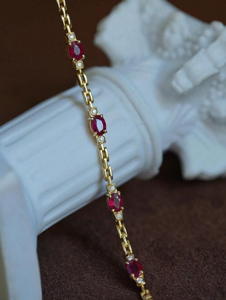 Red stone copper gold plated bracelet