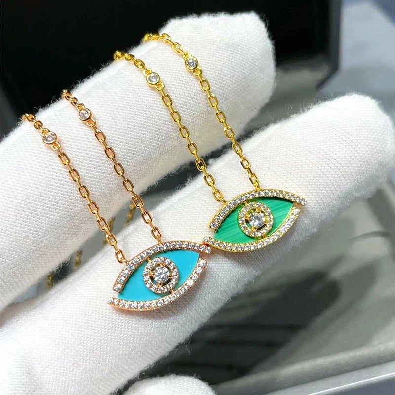 LUCKY EYE MALACHITE Yellow gold Silver 925 Necklace