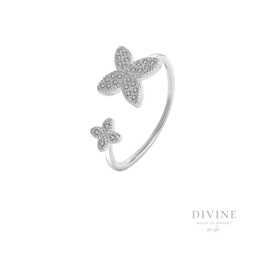 silver 925 double flower ring