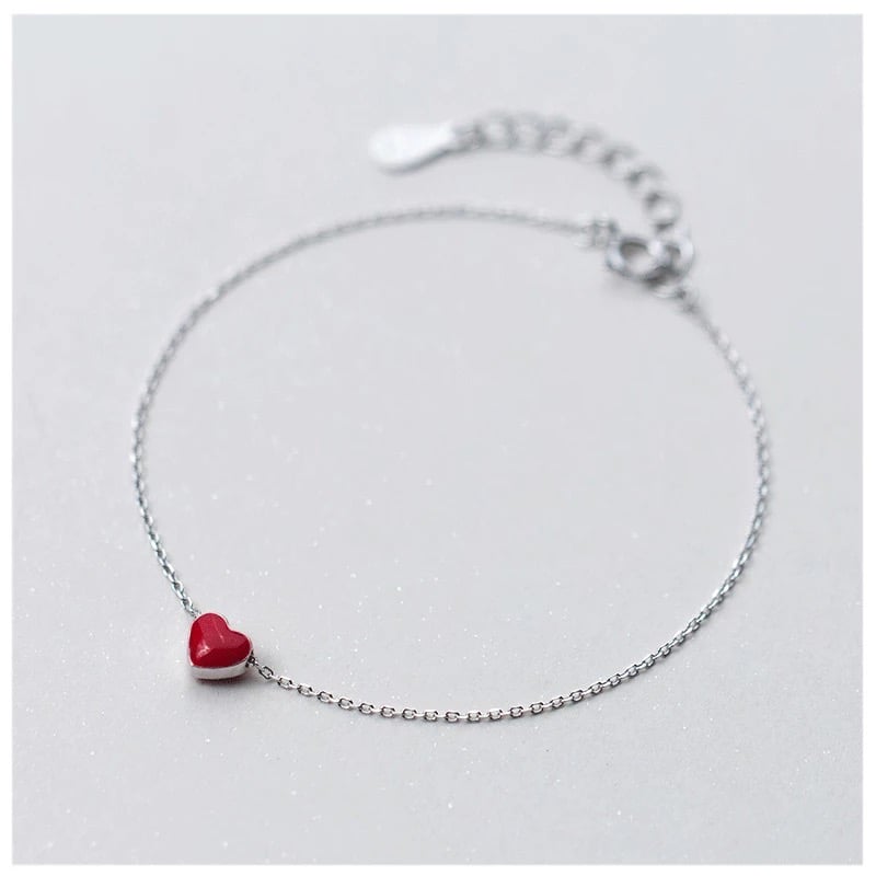 Red Enamel Heart silver 925 bracelet