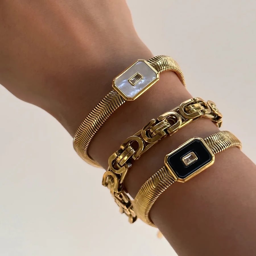 Snake cut gold plated steel bracelet