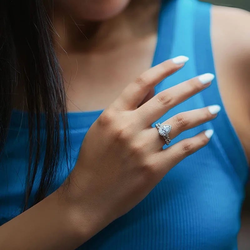 engagement silver 925 double drop cut ring