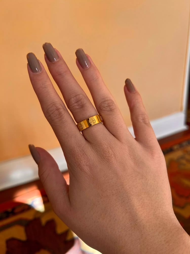 steel love gold plated ring
