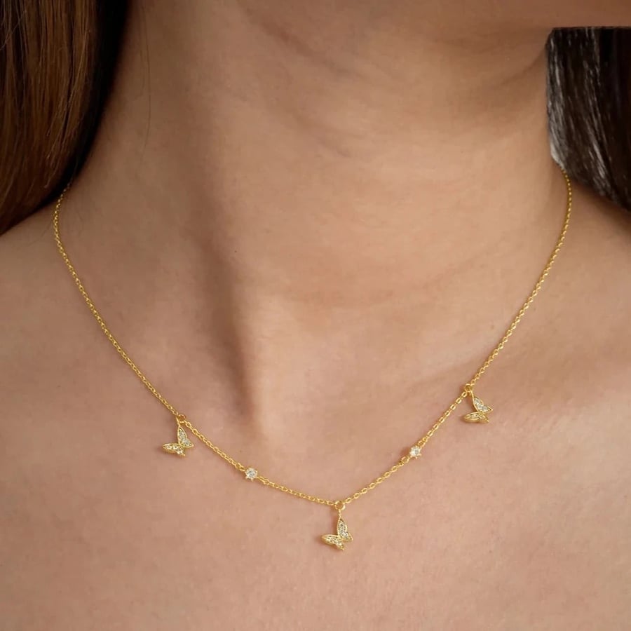Butterfly & Circles gold plated silver 925 Necklace