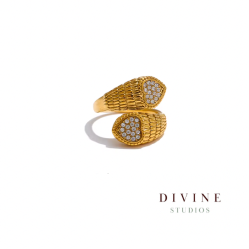 Open ends heart stainless steel gold ring