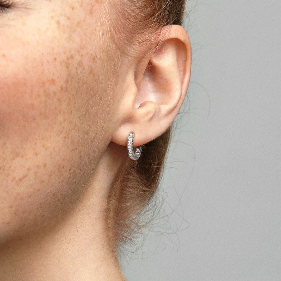 Pavé Heart Hoop Silver 925 Earrings