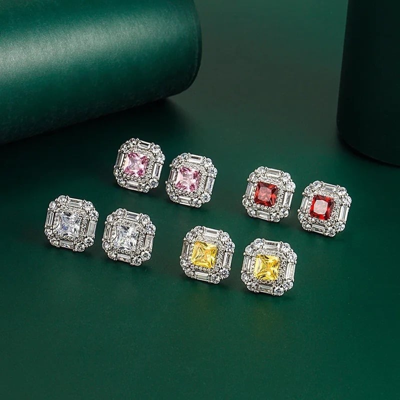 geometric yellow square 925 earrings