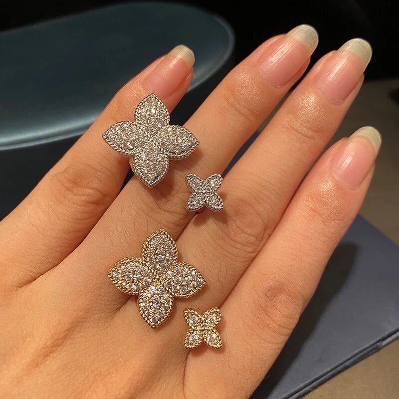 silver 925 double flower ring