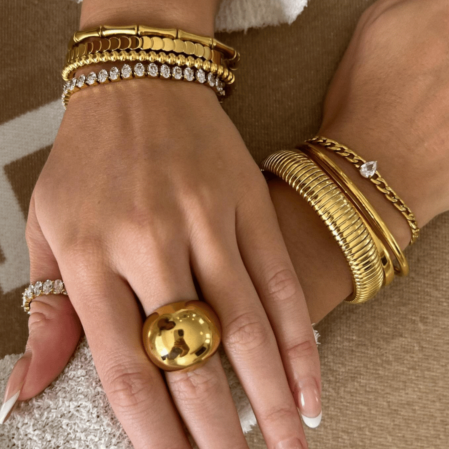 water drop stone gold plated steel chain bracelet
