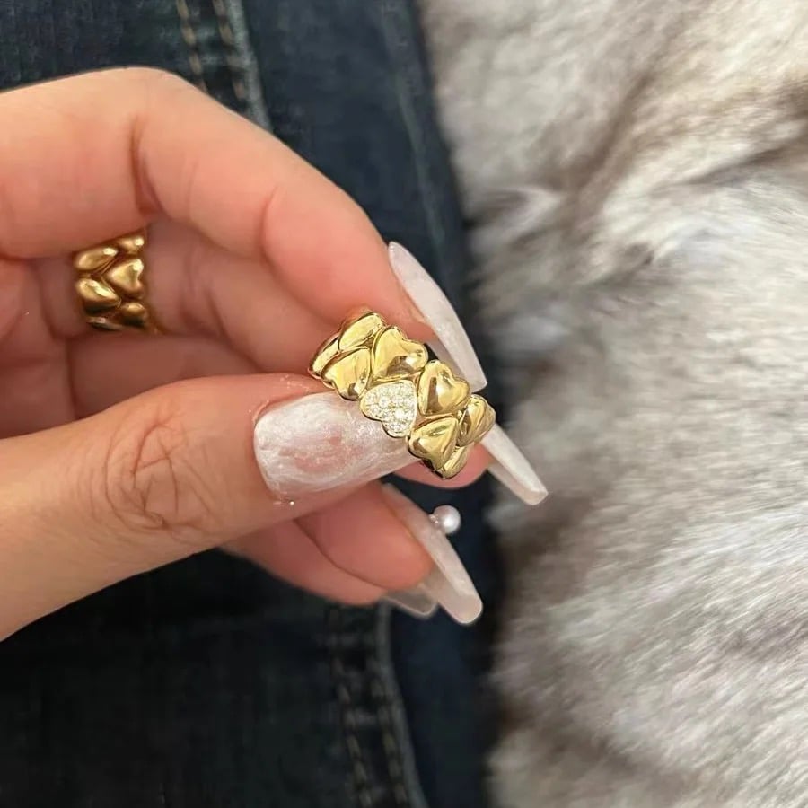 Heart rhinestone gold plated steel ring