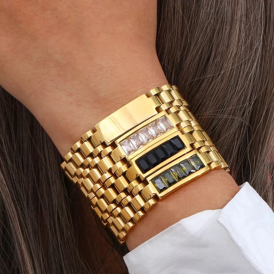 Watchbandgold plated stainless steel black stone bracelet