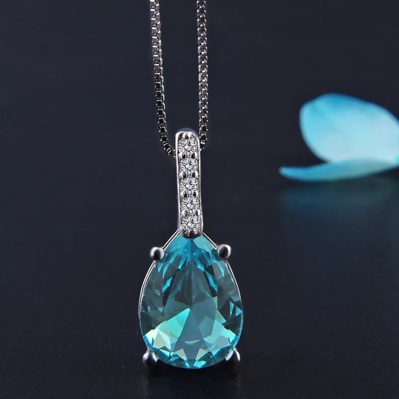 emerald drop stone silver 925 necklace