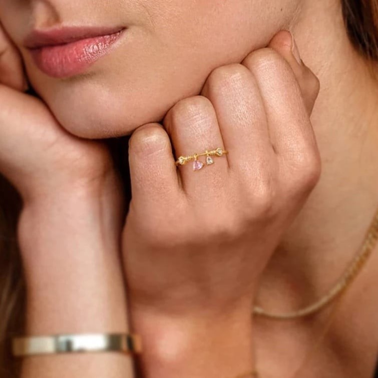 Dangle Heart gold plated silver 925 ring