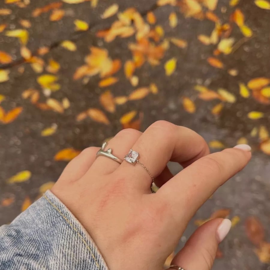clear square stone resizable silver 925 ring